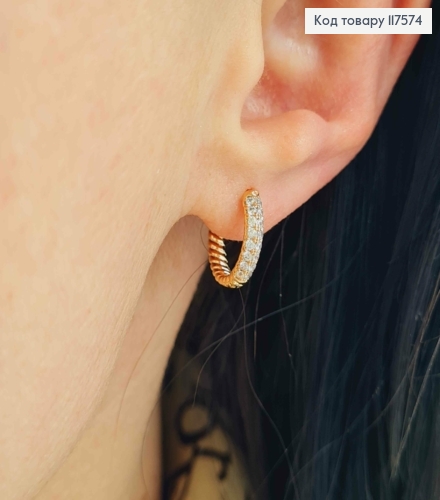 Серьги крученые кольца украшены камешками в два ряда, 1,3см, XUPING 18K 117574 фото 2