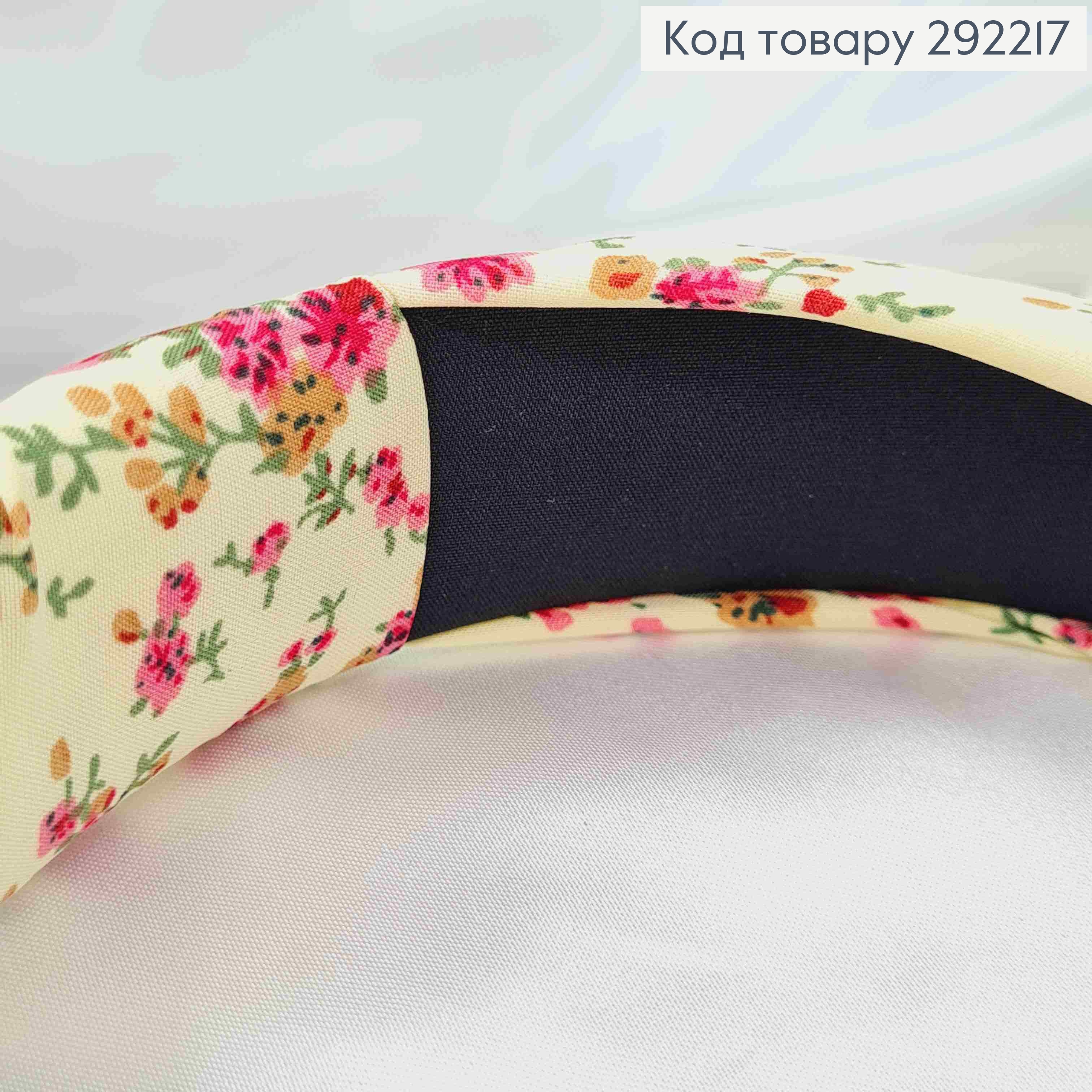 Обруч чалма желтого цвета, с розовыми цветами, шир. 292217 фото 3