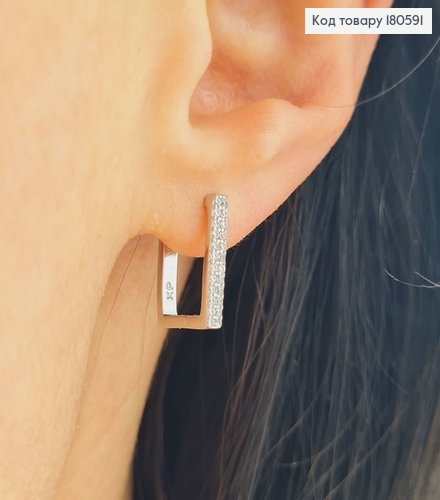 Серьги прямокутые 1,5*1,2см в камнях родированые Xuping 180591 фото 2