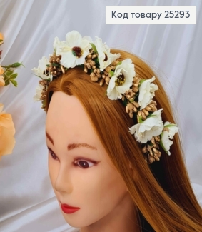 Обруч - віночок  маки  кольору  АЙВОРІ з золотим додатком , основа - метал, ручна робота, Україна 25293 фото