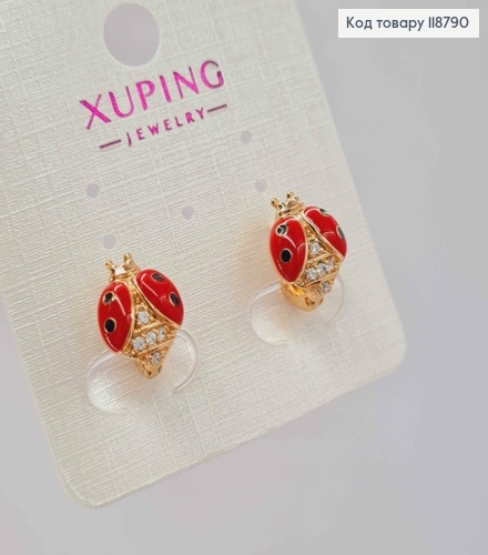 Сережки кільця (1см), "Бедрик" з Блискучими камінцями (1,2см), XUPING 18K 118790 фото 2