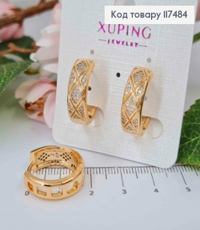 Серьги кольца, с узором и камнями, ширина 7мм, диаметр 1,9, Xuping 18К. 117484 фото