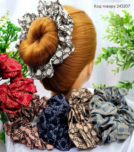 Резинка объемная-жатка с принтом "Бурбери" 13см, Цвета в ассортименте 243207 фото 1