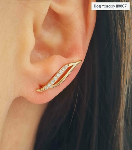 Серьги крючки "ЛИСТОЧОК" украшены Блестящими камешками, 2,2см, Xuping 18К 118867 фото 1