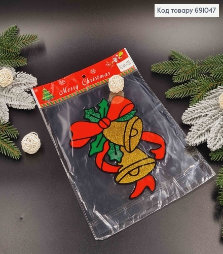 Рождественские колокольчики с блеском, силиконовая новогодняя наклейка на стекло, (19*14см) в асорт. 691047 фото 2