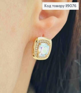 Серьги "Квадратные" с блестящим камнем Хамелеон, 1,4*1,4см, английская застежка, XUPING 18K 119076 фото