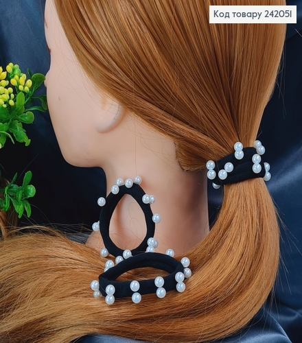 Резинка черная  микрофибра с белыми бусинками 5см 242051 фото 1