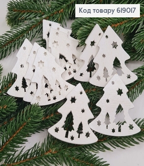 Набір ялинок дерев'яних білих 5*4,5 см 10 шт  619017 фото