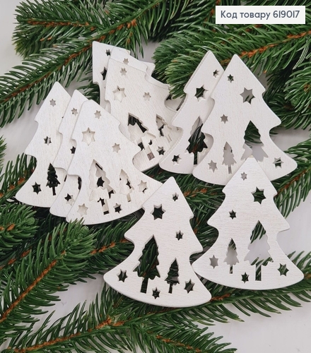 Набор деревянных елок белых 5*4,5 см 10 шт. 619017 фото 1