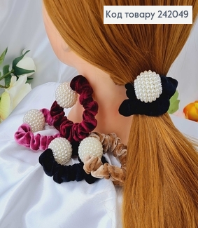 Резинка велюр  об'ємна кольорова з кулькою в перлинках  (ціна за 1 шт) 242049 фото