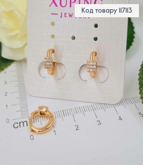 Сережки кільця 1см, з квадратиком в камінцях, Xuping 18К 117113 фото