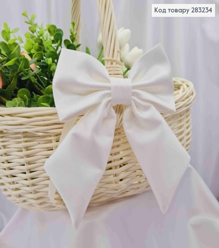 Повязка для корзины Бантик, цвета Айвори на завязках, плотный атлас, 13*17см, ручная работа 283234 фото 1
