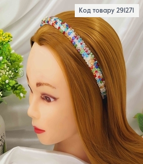 Обруч метал, плетений склярусом в 4 ряди, РІЗНОКОЛЬОРОВИЙ, шириною 1,4см. 291271 фото