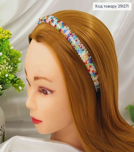 Обруч метал, плетений склярусом в 4 ряди, РІЗНОКОЛЬОРОВИЙ, шириною 1,4см. 291271 фото 1