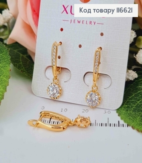 Серьги с подвеской цветочком с камешком, 2,5см, англ. зам. Xuping 18К 116621 фото