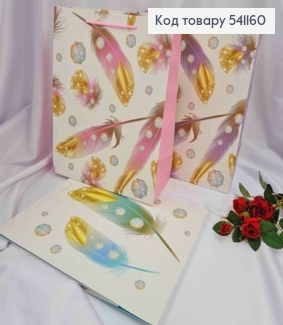 Пакет бумажный, "Бриллиантовые Перья", 32*26*12см в ассортименте. 541160 фото