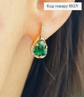 Серьги "Магические" с Зеленым камнем, длина 1,6см, английская застежка, Xuping 18K 119271 фото