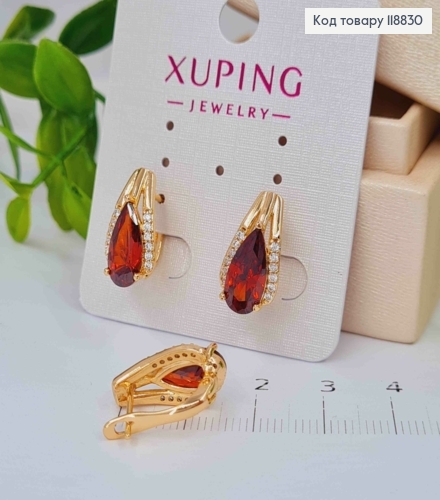 Серьги "Ксения" украшены Красным камнем, 1,7см, англ. застежка, Xuping 18К 118830 фото 1