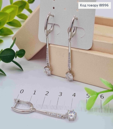 Сережки родовані з рухливою підвіскою в Блискучих камінцях, 1,7+3см, англ. застібка, Xuping 181996 фото 2