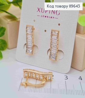 Серьги украшены Блестящими камешками в один ряд, дл. 2см, английская застежка, XUPING 18K 119643 фото