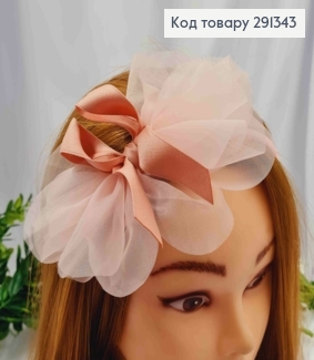 Обруч пластик з Ажурним-Бантиком з органзи, Персикового кольору 291343 фото