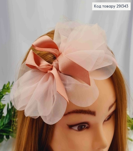 Обруч пластик с Ажурным-Бантиком из органзы, Персикового цвета 291343 фото 1