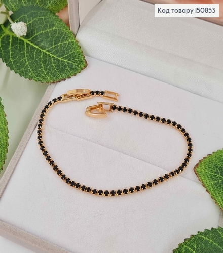 Браслет с рядом черных камешков, шир. 2мм, дл. 17+2см, Xuping 18K 150853 фото 1