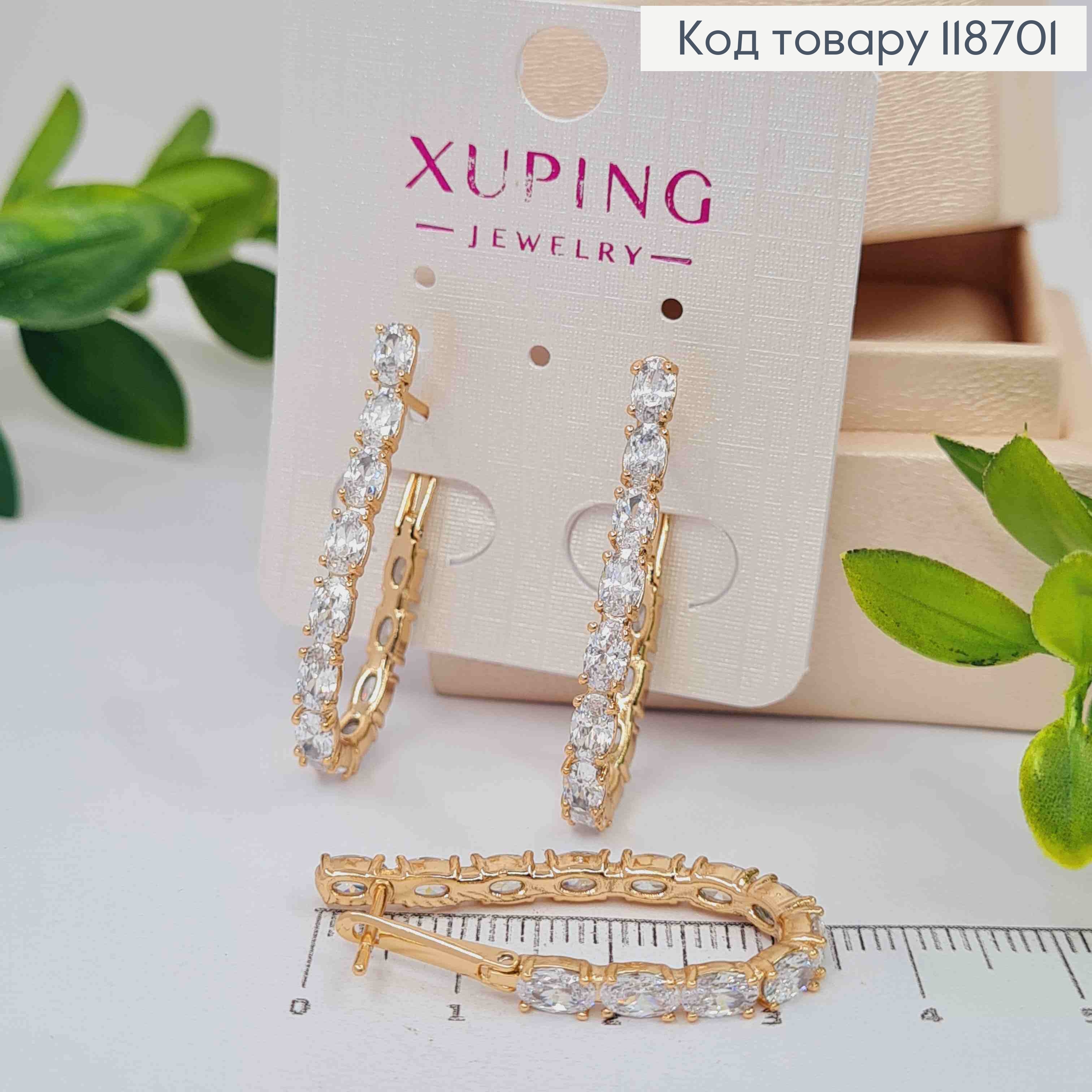 Серьги "Овальные" украшены Блестящими камешками, 3,4см, английская застежка, Xuping 18К 118701 фото 2