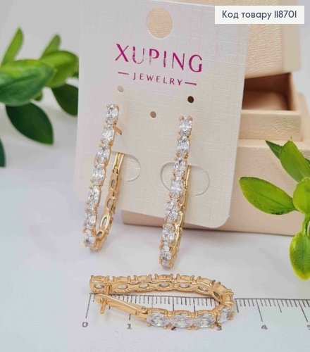 Серьги "Овальные" украшены Блестящими камешками, 3,4см, английская застежка, Xuping 18К 118701 фото 2