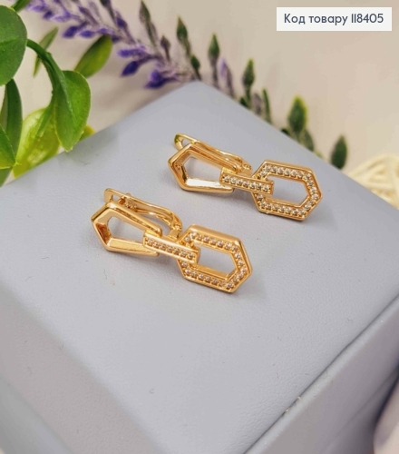 Сережки "Стильні" прикрашені Яскравими камінцями, 2,6см, англійська застібка, Xuping 18К 118405 фото 1