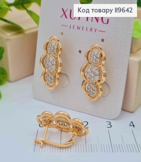 Серьги фигурные "Цветок Самоцвета" с Блестящими камешками, 2,2см, англ. застежка, XUPING 18К 119642 фото