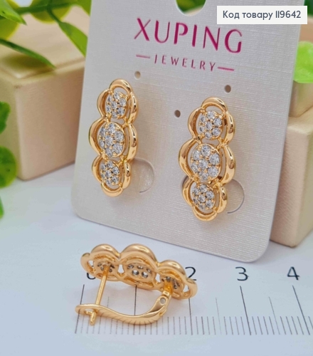 Серьги фигурные "Цветок Самоцвета" с Блестящими камешками, 2,2см, англ. застежка, XUPING 18К 119642 фото 1