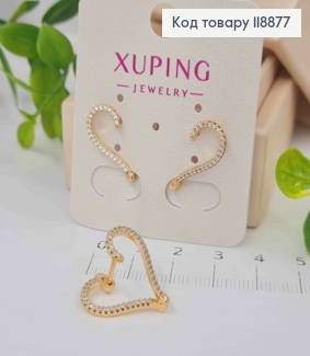 Сережки "СЕРЦЕ" прикрашені Блискучими камінцями, 1,8см, англійська застібка,  Xuping 18К 118877 фото
