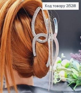 Краб металл ШАНЕЛЬ, 11,5см з цепочкой, в камнцях, серебряного цвета 215218 фото