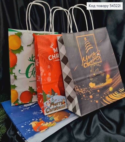 Пакет крафтовый Новогодний "Merry Christmas" в ассортименте, 27*21,5*11см 543221 фото 1