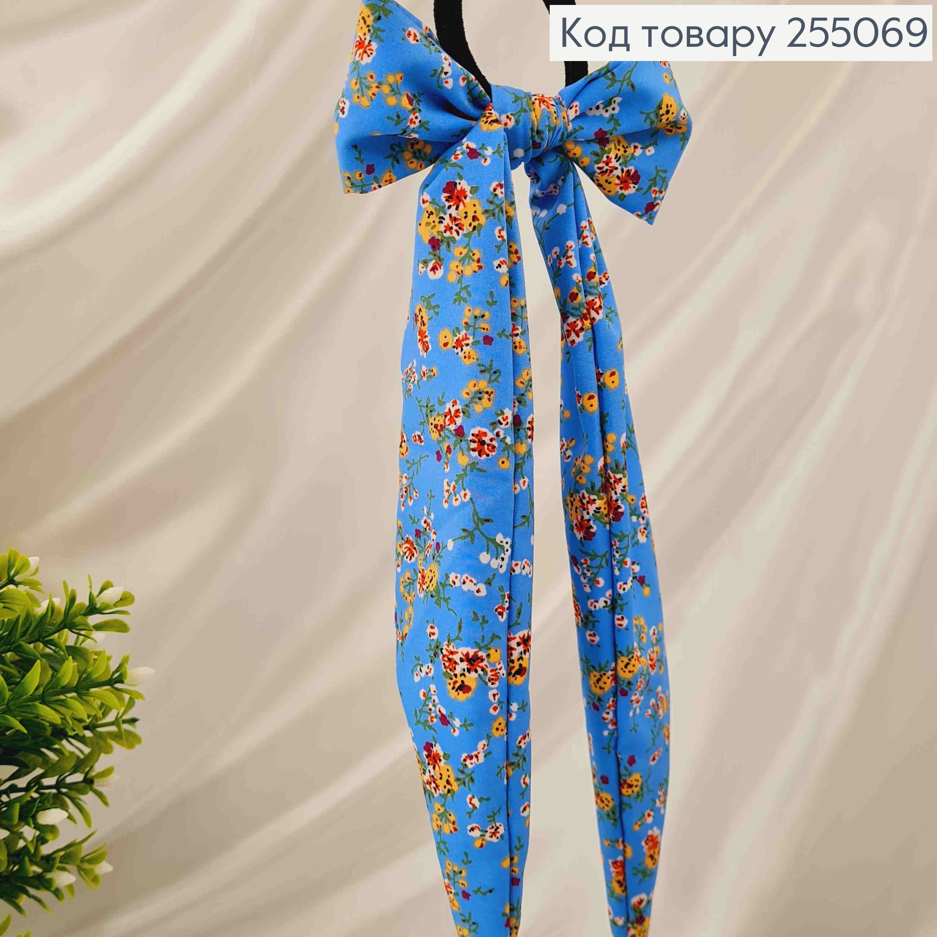 Резинка 5 см, Твилли бант голубого цвета с цветами, 10*27см. 255069 фото 2