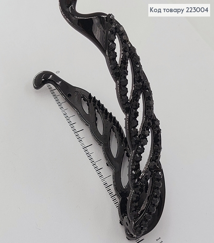 Заколка банан з чорним камінцем 10 см 223004 фото 2