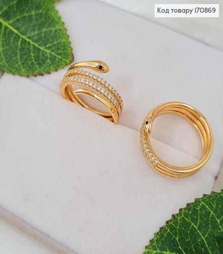 Кольцо Змейка тройная, в камнях, Xuping 18K 170869 фото 2