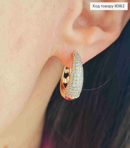 Серьги кольца расширены вниз с Блестящими камешками, диаметр 1,8см, Xuping 18К 110162 фото 2