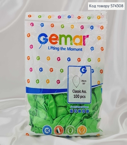 Повітряна куля латексна 10' Gemar Салатовий Перламутровий (26 см), 100шт/уп 574308 фото 1