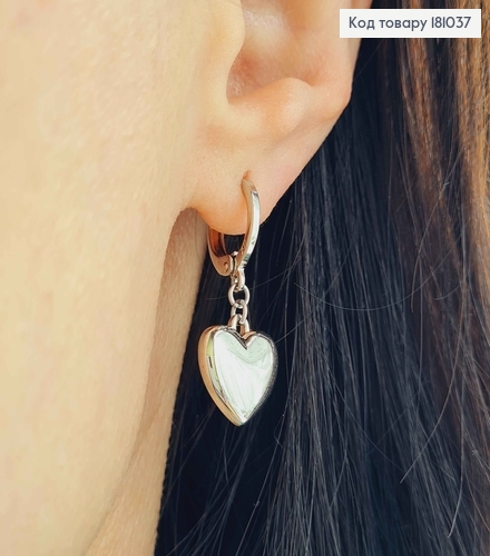 Серьги кольца, подвесками сердечками, 1см, Xuping 181037 фото 2