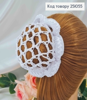 Резинка-сіточка на гульку, об'ємна, Білого кольору 251055 фото