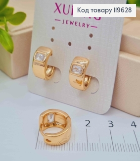 Серьги кольца, широкие с блестящим камнем, диаметр 1,4см, ширина 7мм XUPING 18K 119628 фото