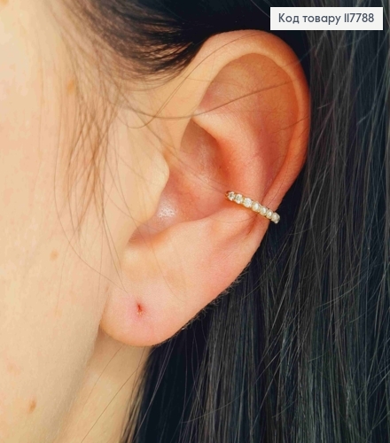 Серьги кафы, с Блестящими камешками и Жемчужинками, 1,2см, Xuping 18K 117788 фото 2