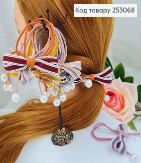 Резинка 4,5см подвійна з коттоновим бантиком та бусинками 253068 фото