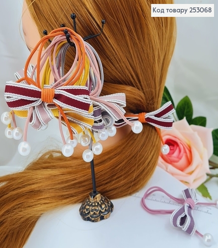 Резинка 4,5см двойная  с котоовым бантом и бусинками 253068 фото 1