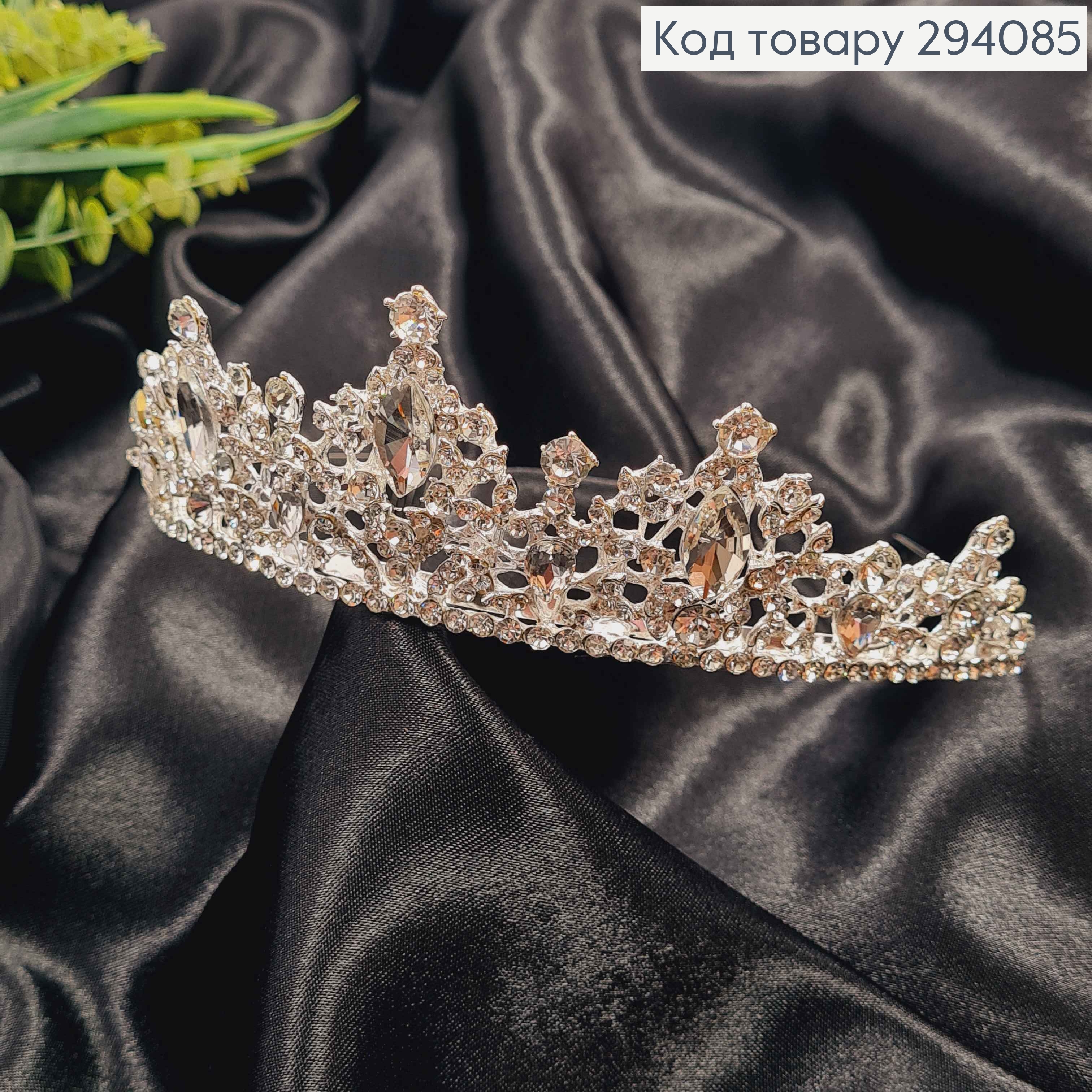 Тиара под серебро, "Викторианская" с белыми камешками. 294085 фото 2
