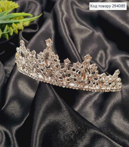 Тиара под серебро, "Викторианская" с белыми камешками. 294085 фото 2