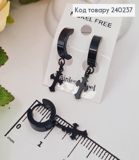 Серьги кольца 1,2см Крестики черного цвета 1,1*0,6см, Stainless Steel  240237 фото