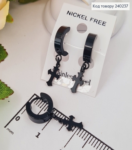 Серьги кольца 1,2см Крестики черного цвета 1,1*0,6см, Stainless Steel  240237 фото 1